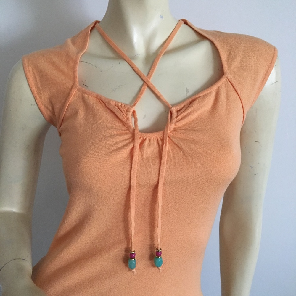Dana Buchman orange self tie capsleeve top size small
